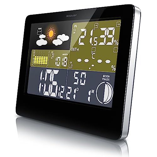 CSL Funk Wetterstation mit Farbdisplay inkl. Außensensor, DCF Empfangssignal Funkuhr, Innen und Außentemperatur Wettervorhersage-Piktogramm UVM. LCD-Display