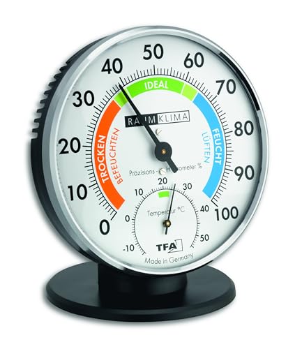 TFA Dostmann 45.2033 Präzisions-Hygrometer Haar-Hygrometer Klimatest mit Standfuß (Chrom)