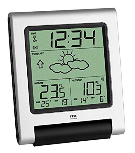 Funk-Wetterstation Spectro TFA 35.1089 mit Wettervorhersage, Raumtemperatur, Außentemperatur (Silber)